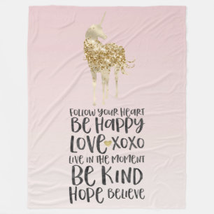 Black Waterverf Inspirerend Gold Unicorn Fleece Deken