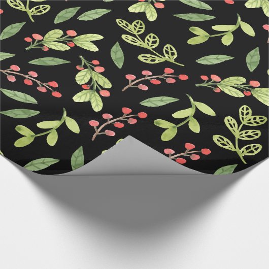 Black Waterverf Kerstmis Mistletoe Pattern Cadeaupapier (Hoek)