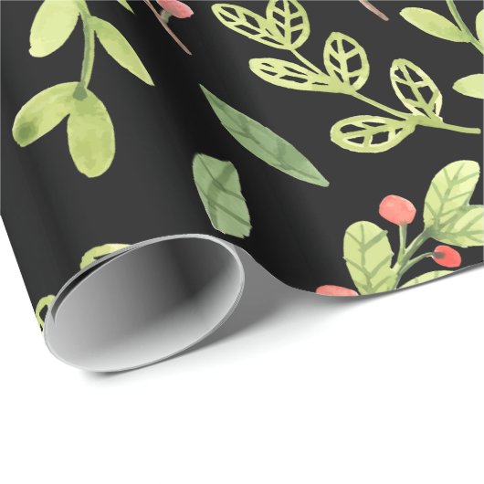Black Waterverf Kerstmis Mistletoe Pattern Cadeaupapier (Rol Hoek)