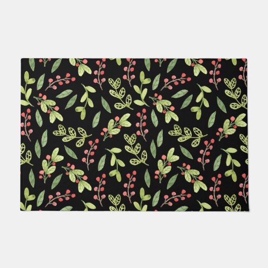 Black Waterverf Kerstmis Mistletoe Pattern Deurmat (Voorkant)