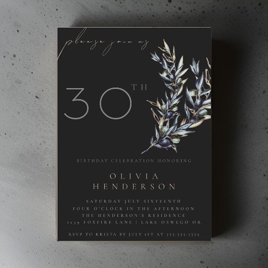 Black Waterverf Olive Branch Verjaardagsuitnodigin