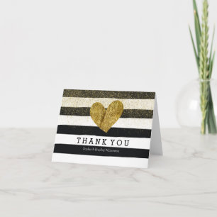 Black Waterverf Stripes Gold Heart Hartelijk dank Bedankkaart