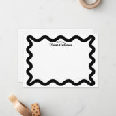 Black Wavy Border Gepersonaliseerd Dank u Notitiekaartje (Voorkant / Achterkant in situ)