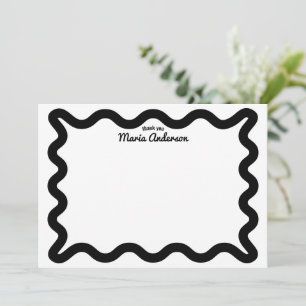 Black Wavy Border Gepersonaliseerd Dank u Notitiekaartje