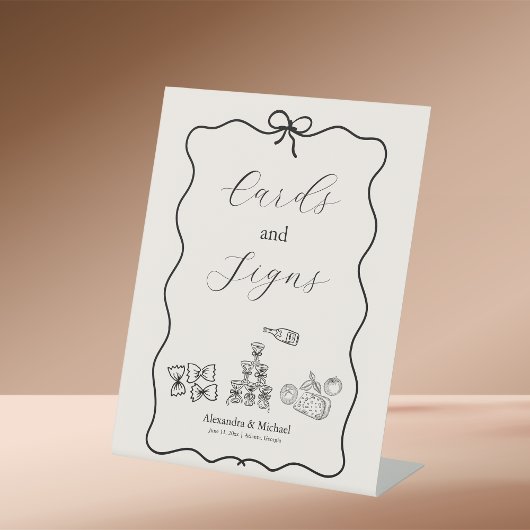 Black Wavy grillige Italiaanse Doodle bruiloft Reclamebord Met Voetstuk