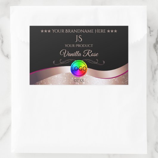 Black Wavy Rose Gold Logo Monogramme Étiquette pro (Sac)