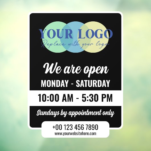Black We Are Open Hours With Your Logo Raamsticker (Vel 3)