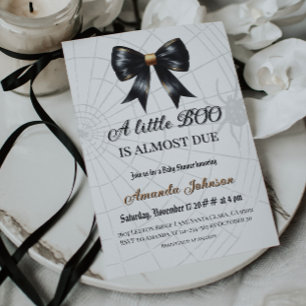 Black Web Halloween Little Boo Bow Baby shower Kaart