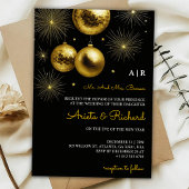 Black wedding invitation with gold text
