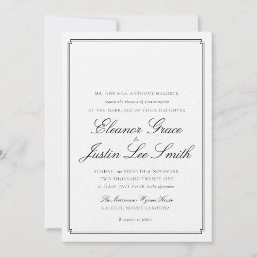Black Wedding Invitation with Monogram Space (Devant)