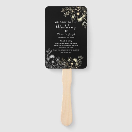 Black Wedding Program Hand Fan Handwaaier (Voorkant)