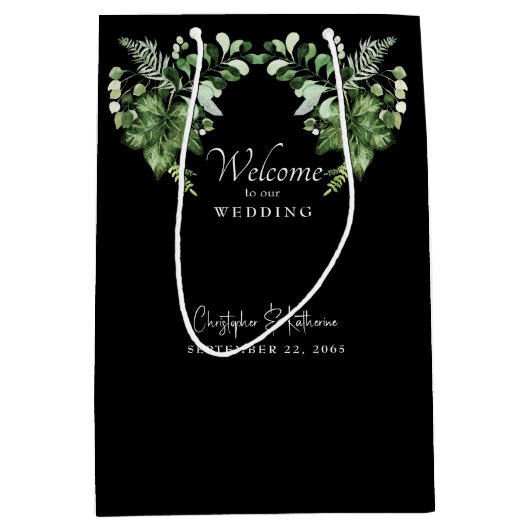 Black Wedding Welkom Greenery Favoriet Medium Cadeauzakje (Voorkant)