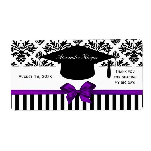 Black Wha Stripe Damask Purple Water Étiquette 2e (Devant)