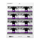 Black Wha Stripe Damask Purple Water Étiquette 2e (Feuille entière)