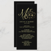 Black Whimsical Elegant Gold Calligraphy Menu (Voorkant / Achterkant)