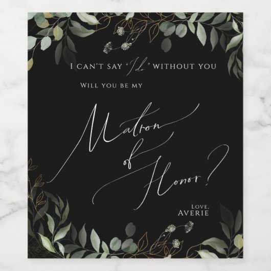 Black Whimsical Matron of Honor proposal Wijn Etiket (Enkel label)