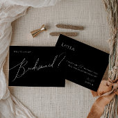 Black Whimsical Script Bridesmaid proposal Kaart