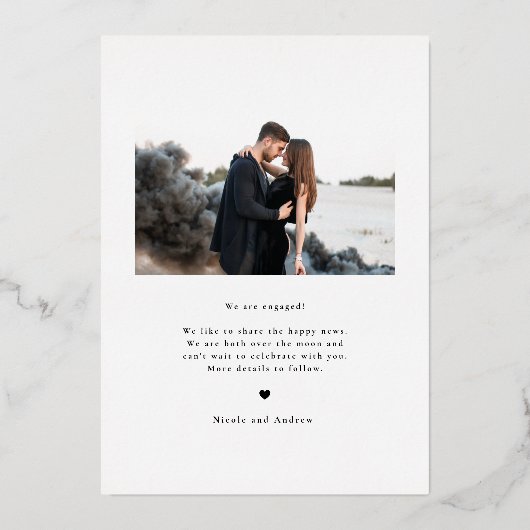 Black Whimsical Script Photo Engagement Folie Uitnodiging (Achterkant)