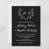 Black Whimsical Winter Wreath I Faire-part de mari