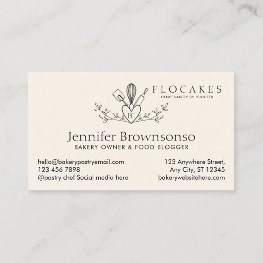 Black Whisk Keuken Pastry Chef Bakkerij Visitekaartje (Achterkant)