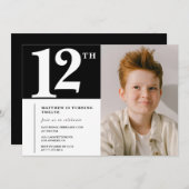 Black White 12e anniversaire invitation Chic Photo (Devant / Derrière)