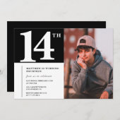 Black White 14e anniversaire invitation Chic Photo (Devant / Derrière)