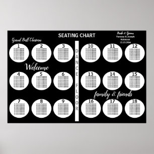 Black White 18 Tables tot 360 huwelijksgasten Poster