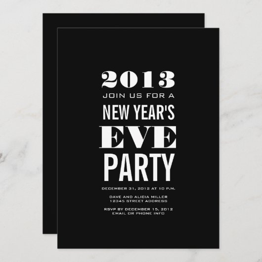 Black White 2013 Uitnodiging van nieuwjaarsfeest (Voorkant / Achterkant)