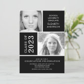 Black & White 2 Photo Graduation Invitation (Debout devant)