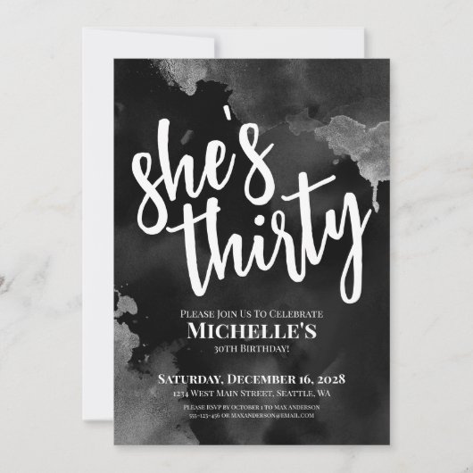 Black White 30th Birthday Kaart (Voorkant)