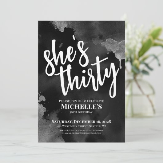 Black White 30th Birthday Kaart (Staand voorkant)