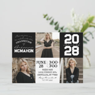 Black & White 3 Photo Graduation Invitation