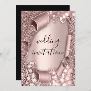 Black White 3D Roos Gold Wedding Sparkly Kaart