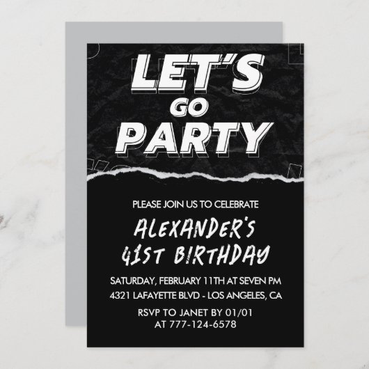 Black White 41e verjaardag uitnodigingen Mannen (Voorkant / Achterkant)