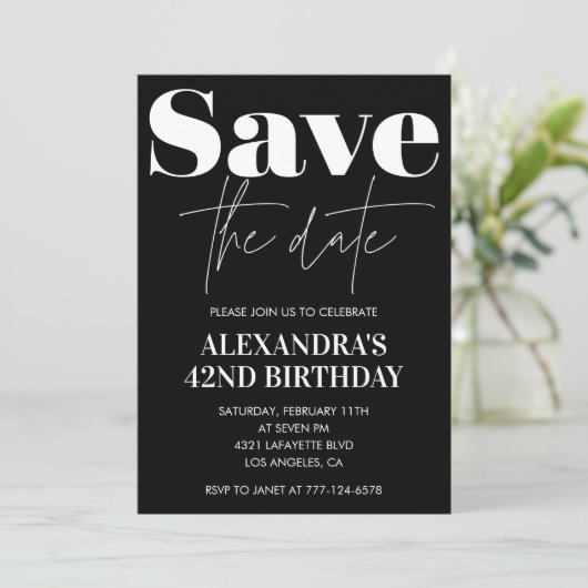Black White 42e anniversaire invitation Enregistre (Debout devant)