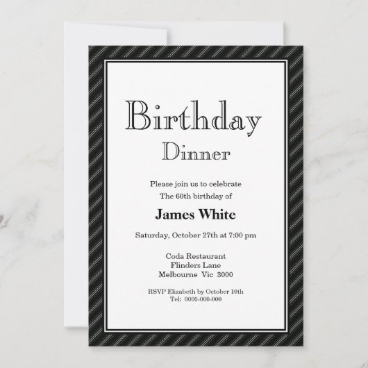Black & White 60e anniversaire Dîner Invitation (Devant)