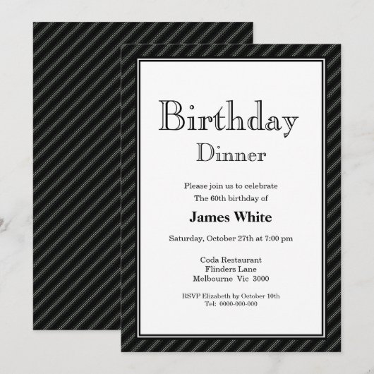 Black & White 60e anniversaire Dîner Invitation (Devant / Derrière)