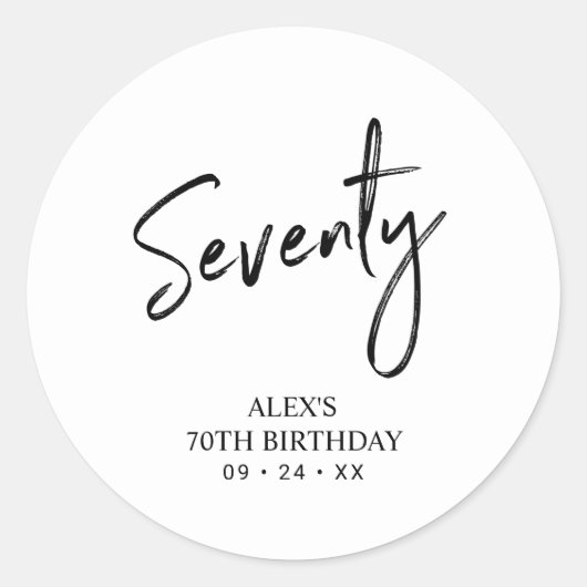 Black & White 70th Birthday Party Favor Hartelijk  Ronde Sticker (Voorkant)