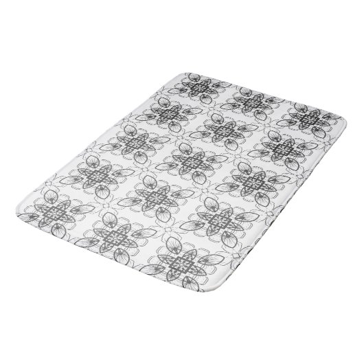 Black White Abstract Geometric Floral Pattern Badmat (Gekanteld)