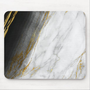 Black White Abstract Grey Carrara Gold Marble Muismat