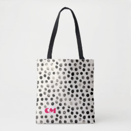 Black White Abstract Ink Stippen Monogram aanpasse Tote Bag