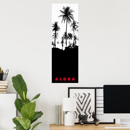 Black White Aloha Hawaii Palm Trepics Travel Poster (Thuiskantoor)