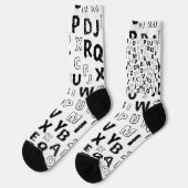 Black & White Alphabet Pattern Crew Socks Sokken (Links)