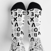 Black & White Alphabet Pattern Crew Socks Sokken (Top)