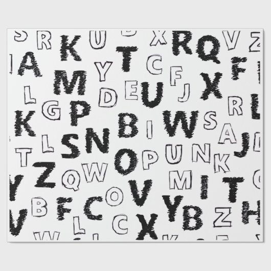 Black & White Alphabet Pattern Wrapping Paper Cadeaupapier (Vlak)