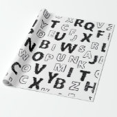 Black & White Alphabet Pattern Wrapping Paper Cadeaupapier (Uitgerold)