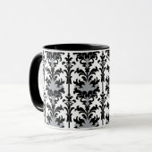 Black White and Grey Floral Damask style Mok (Voorkant links)