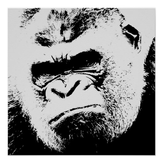 Black White Angry Gorilla Pop Art Poster parfait (Devant)