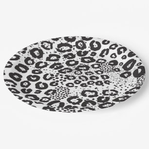 Black White Animal Print Snow Leopard Cheetah Papieren Bordje
