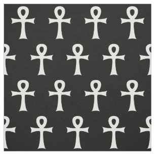 Black White Ankh Looped Cross Symbol Pattern Stof